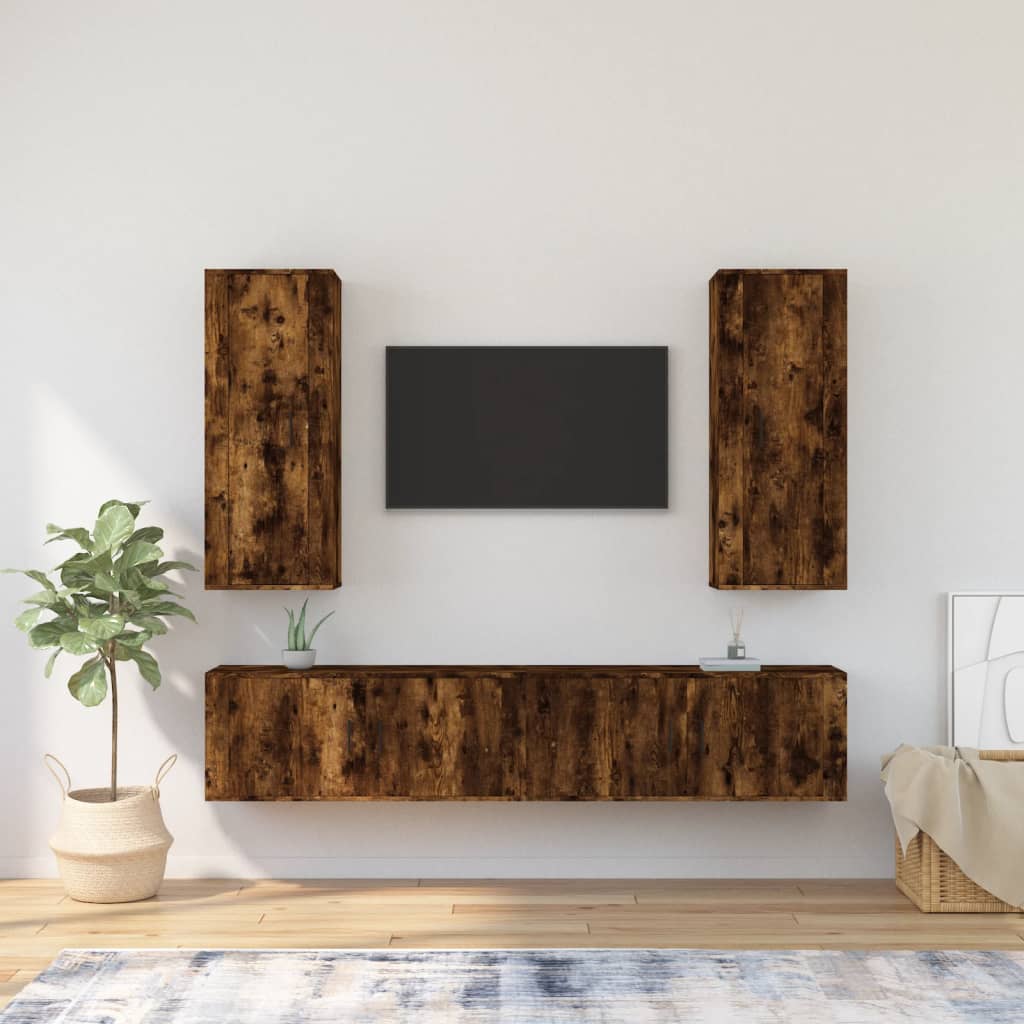 vidaXL 4-delige Tv-meubelset bewerkt hout hoogglans wit