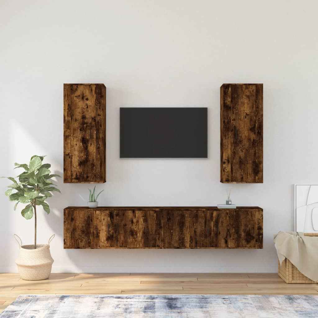 vidaXL 4-delige Tv-meubelset bewerkt hout hoogglans wit