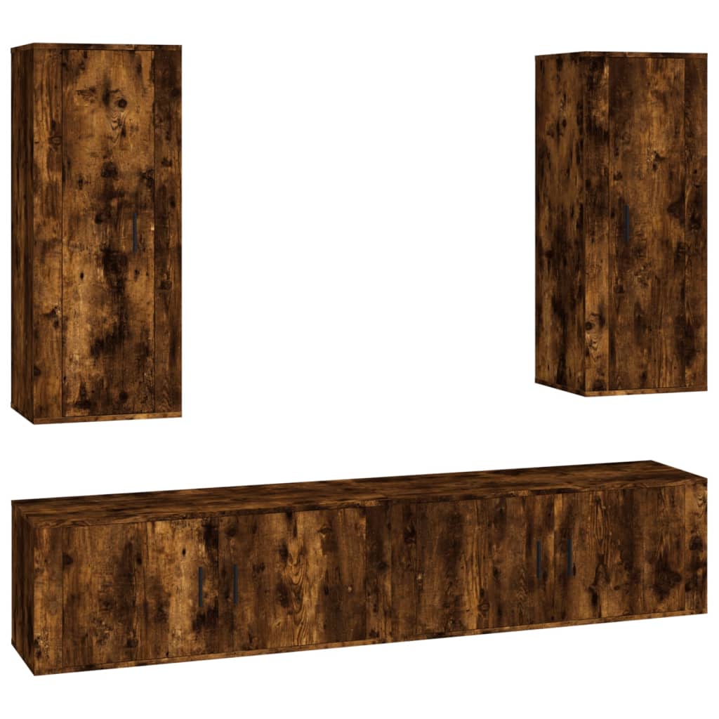 vidaXL 4-delige Tv-meubelset bewerkt hout hoogglans wit