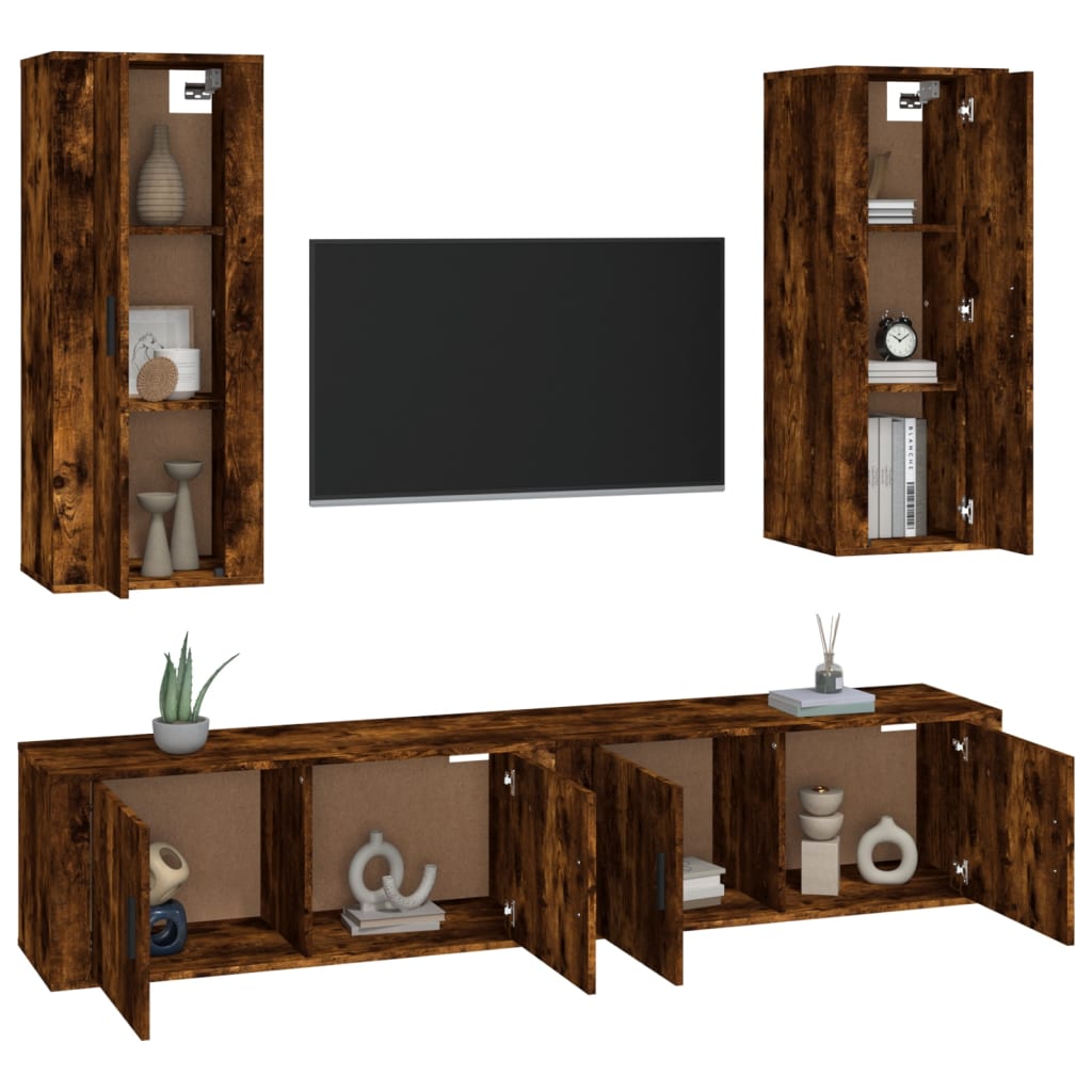vidaXL 4-delige Tv-meubelset bewerkt hout hoogglans wit