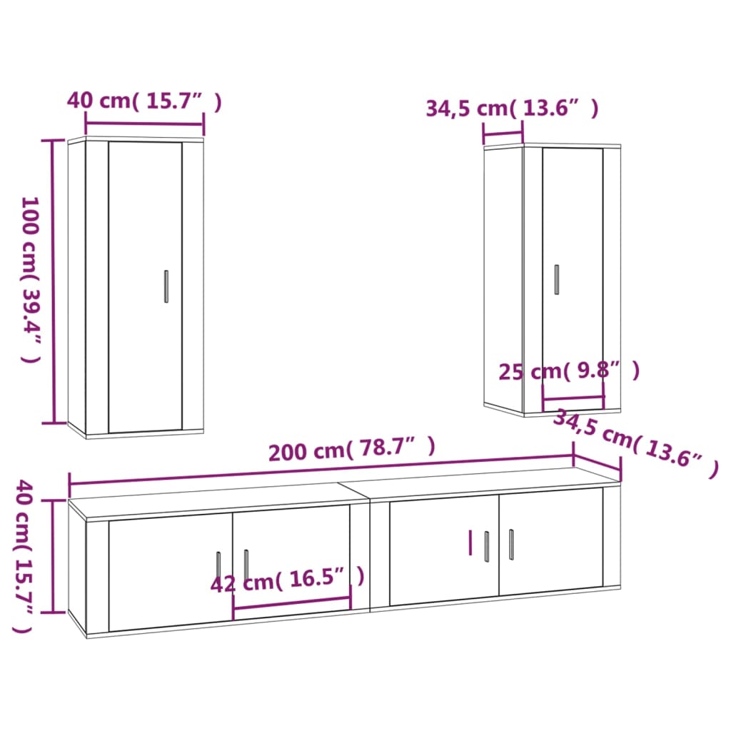vidaXL 4-delige Tv-meubelset bewerkt hout hoogglans wit
