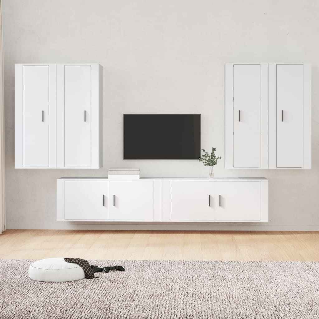 vidaXL 6-delige Tv-meubelset bewerkt hout hoogglans wit