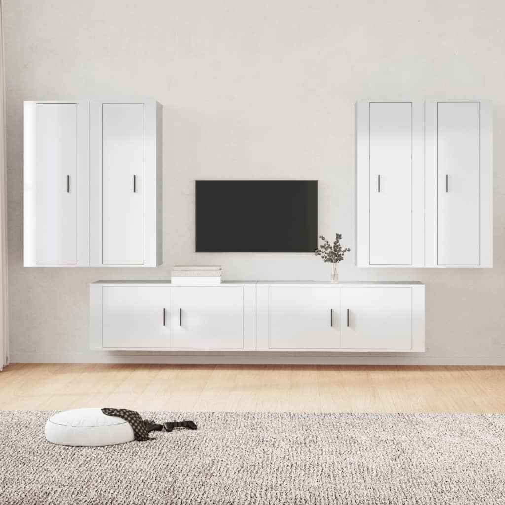 vidaXL 6-delige Tv-meubelset bewerkt hout hoogglans wit
