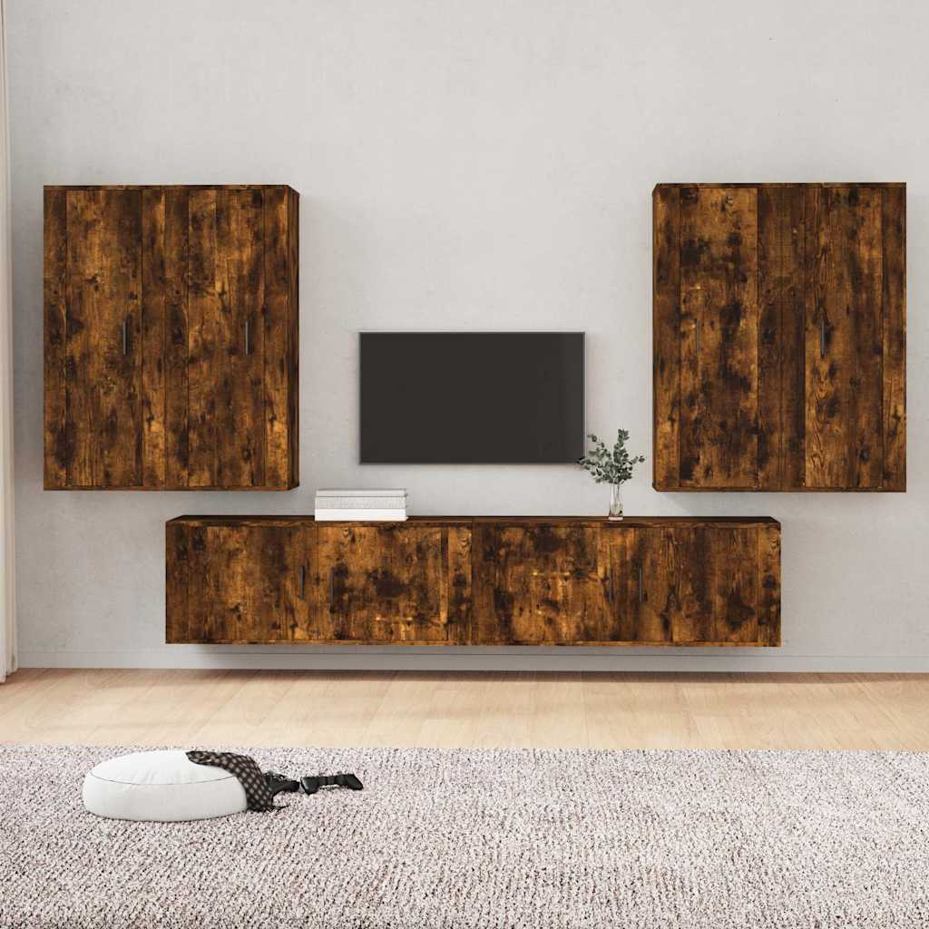 vidaXL 6-delige Tv-meubelset bewerkt hout hoogglans wit