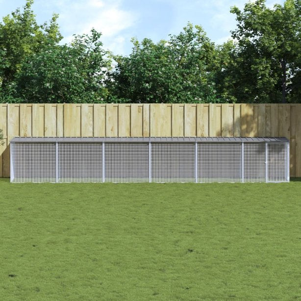 vidaXL Kippenhok met dak 803x98x90 cm gegalvaniseerd staal lichtgrijs - Aashly