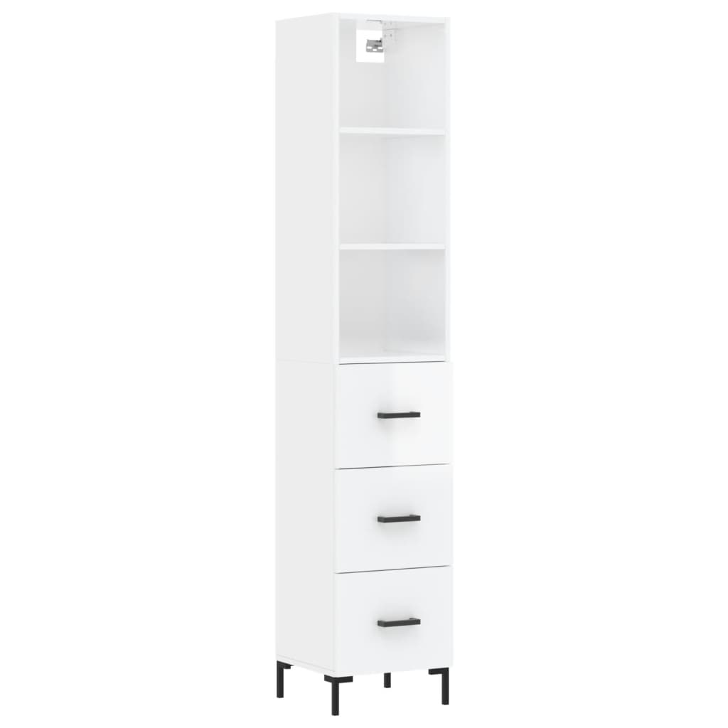 vidaXL Hoge kast 34,5x34x180 cm bewerkt hout hoogglans wit