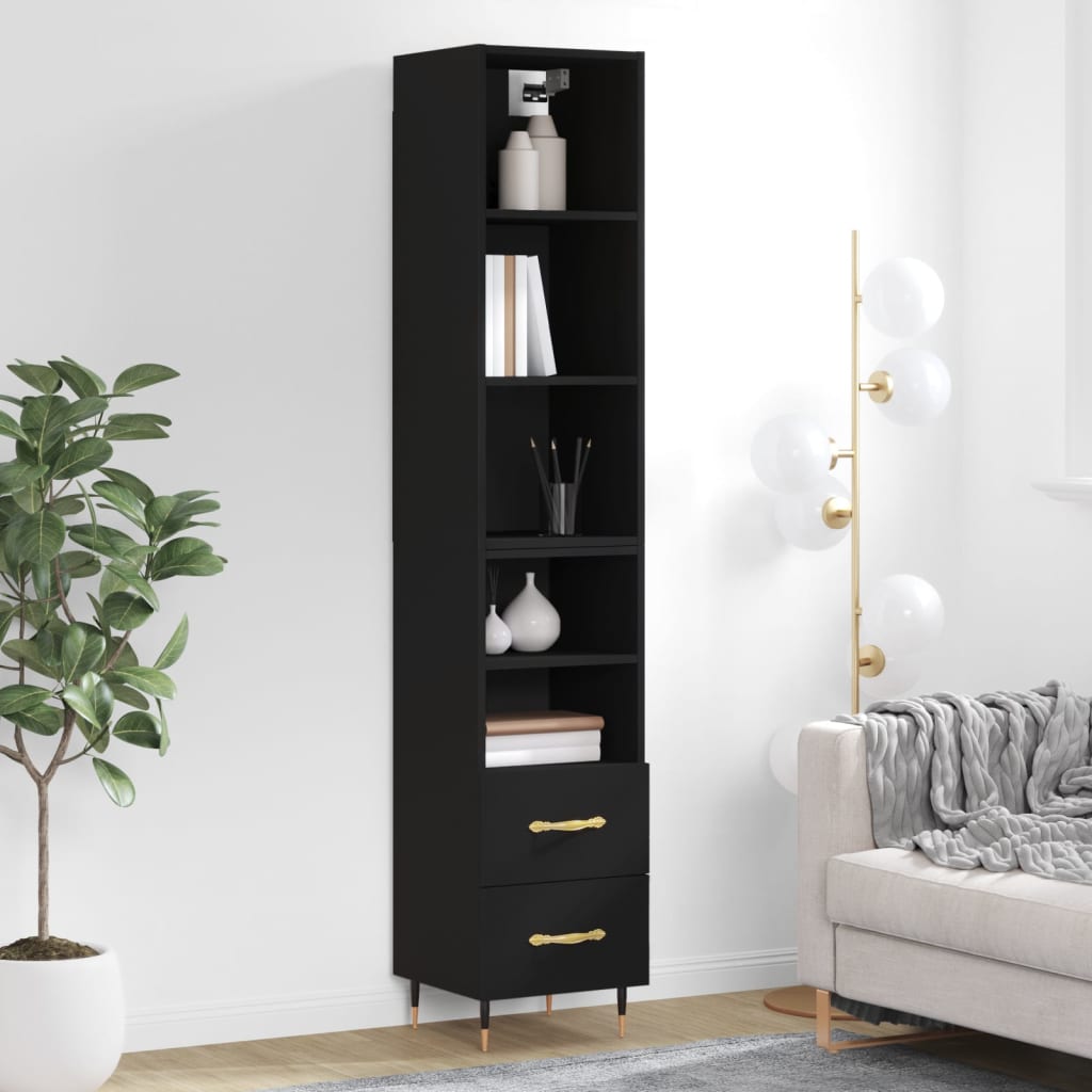 vidaXL Hoge kast 34,5x34x180 cm bewerkt hout zwart - Aashly