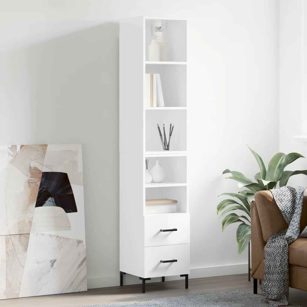 vidaXL Hoge kast 34,5x34x180 cm bewerkt hout hoogglans wit