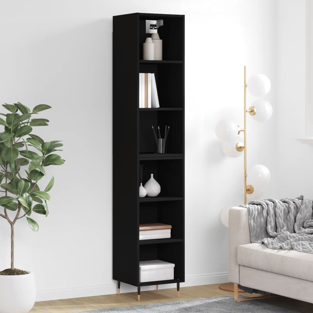 vidaXL Hoge kast 34,5x34x180 cm bewerkt hout zwart - Aashly