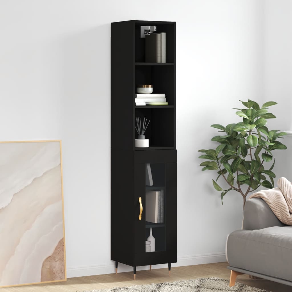 vidaXL Hoge kast 34,5x34x180 cm bewerkt hout zwart - Aashly
