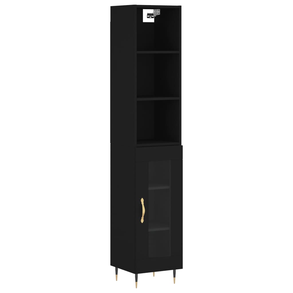 vidaXL Hoge kast 34,5x34x180 cm bewerkt hout zwart - Aashly