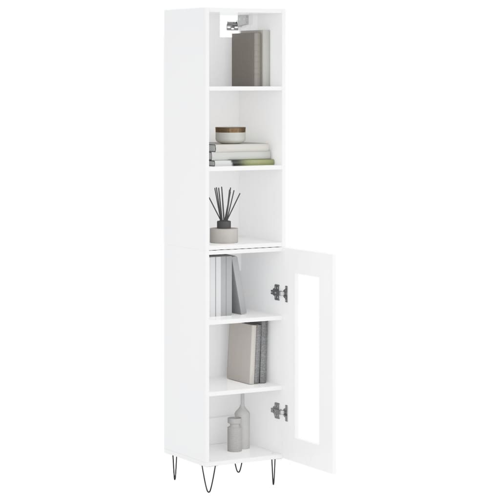 vidaXL Hoge kast 34,5x34x180 cm bewerkt hout hoogglans wit