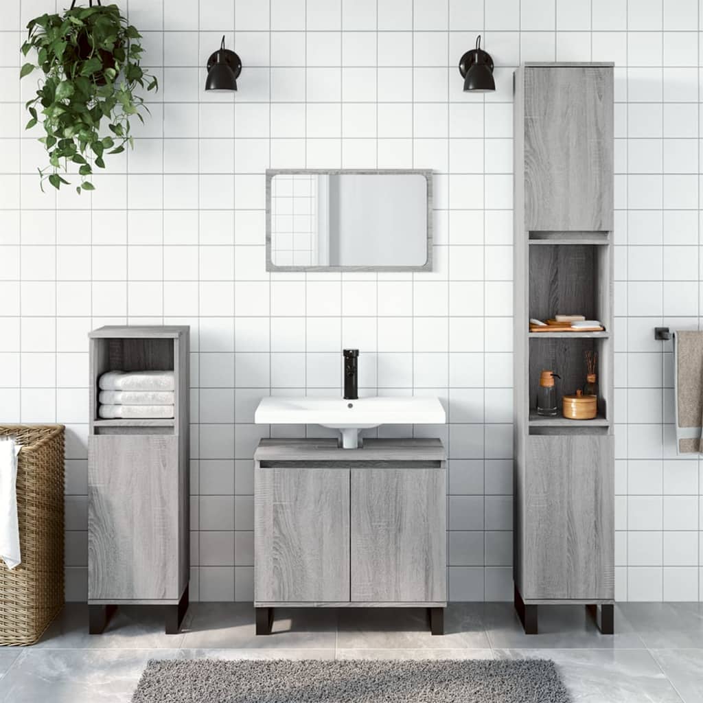 vidaXL 3-delige badkamermeubelset zwart eiken gefabriceerd hout
