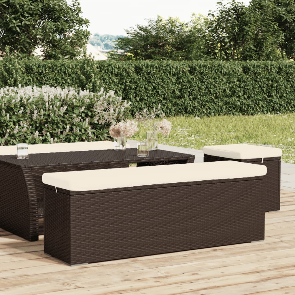 vidaXL Hocker met kussen 110x30x40 cm poly rattan bruin - Aashly