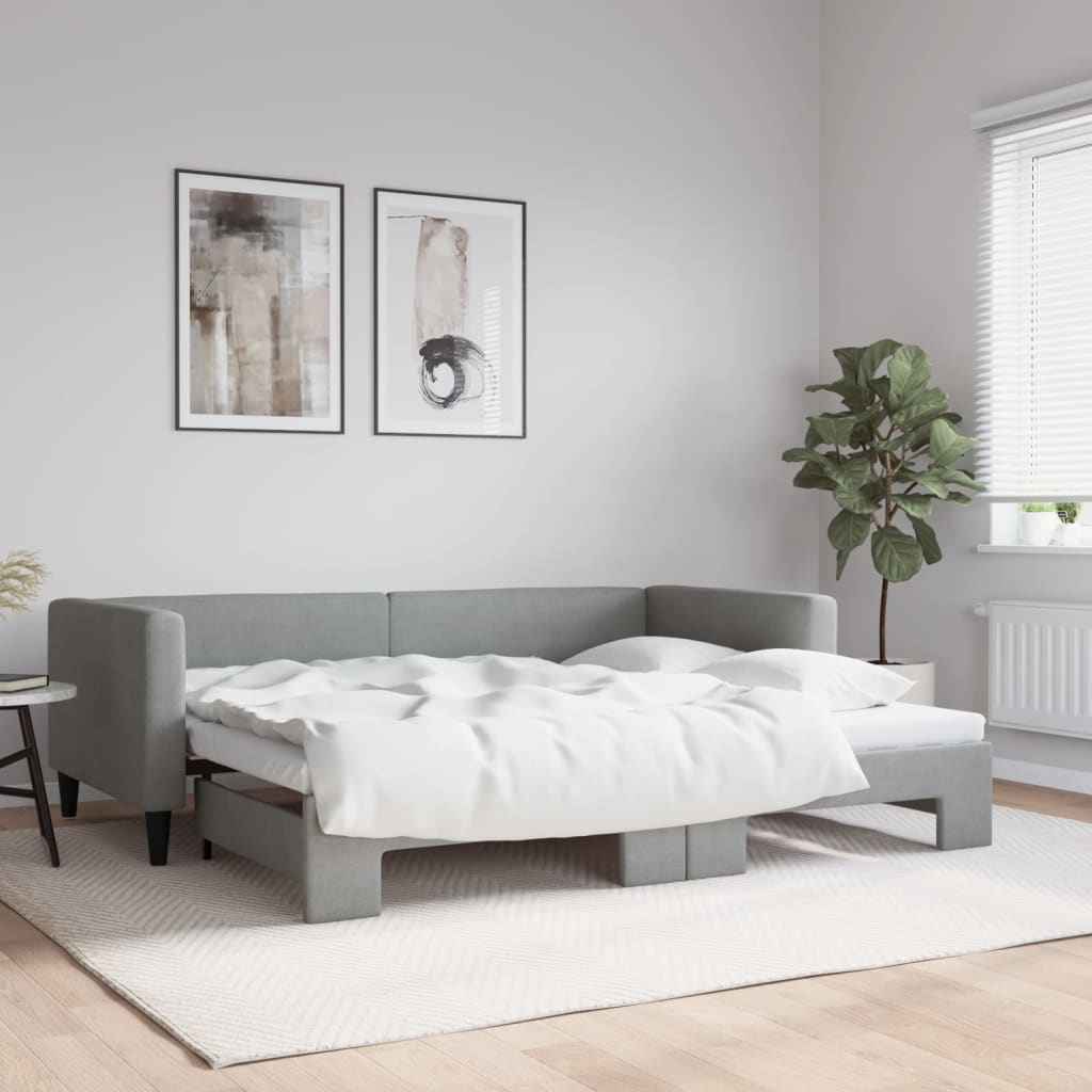 vidaXL Slaapbank met onderschuifbed 100x190 cm stof lichtgrijs