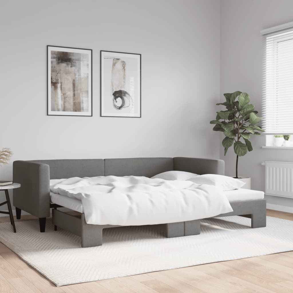 vidaXL Slaapbank met onderschuifbed 100x190 cm stof lichtgrijs
