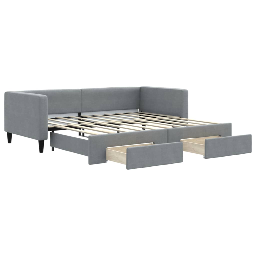 vidaXL Slaapbank met onderschuifbed 100x190 cm stof lichtgrijs