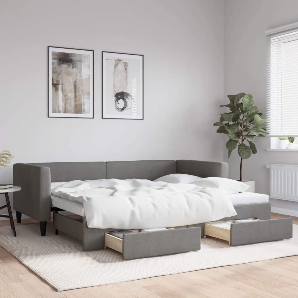 vidaXL Slaapbank met onderschuifbed 100x190 cm stof lichtgrijs
