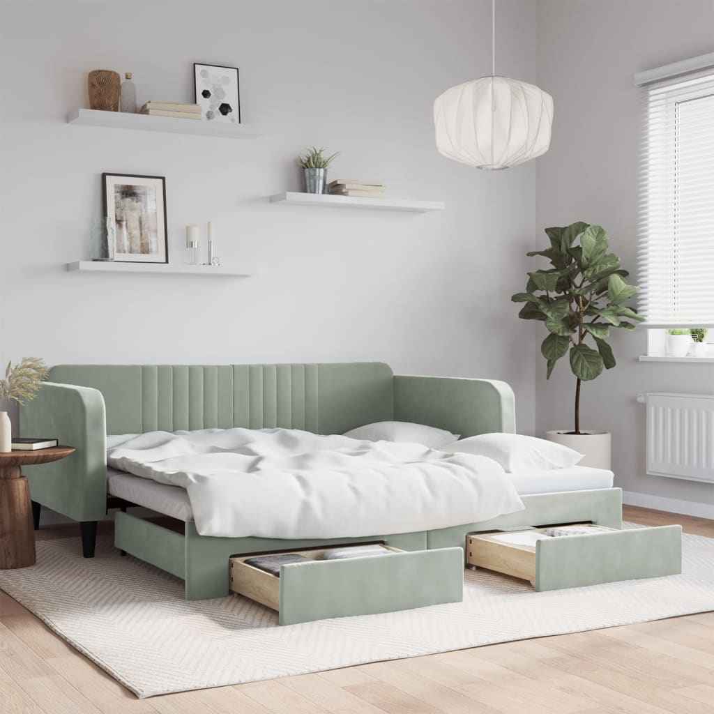 vidaXL Slaapbank 100x190 cm fluweel lichtgrijs