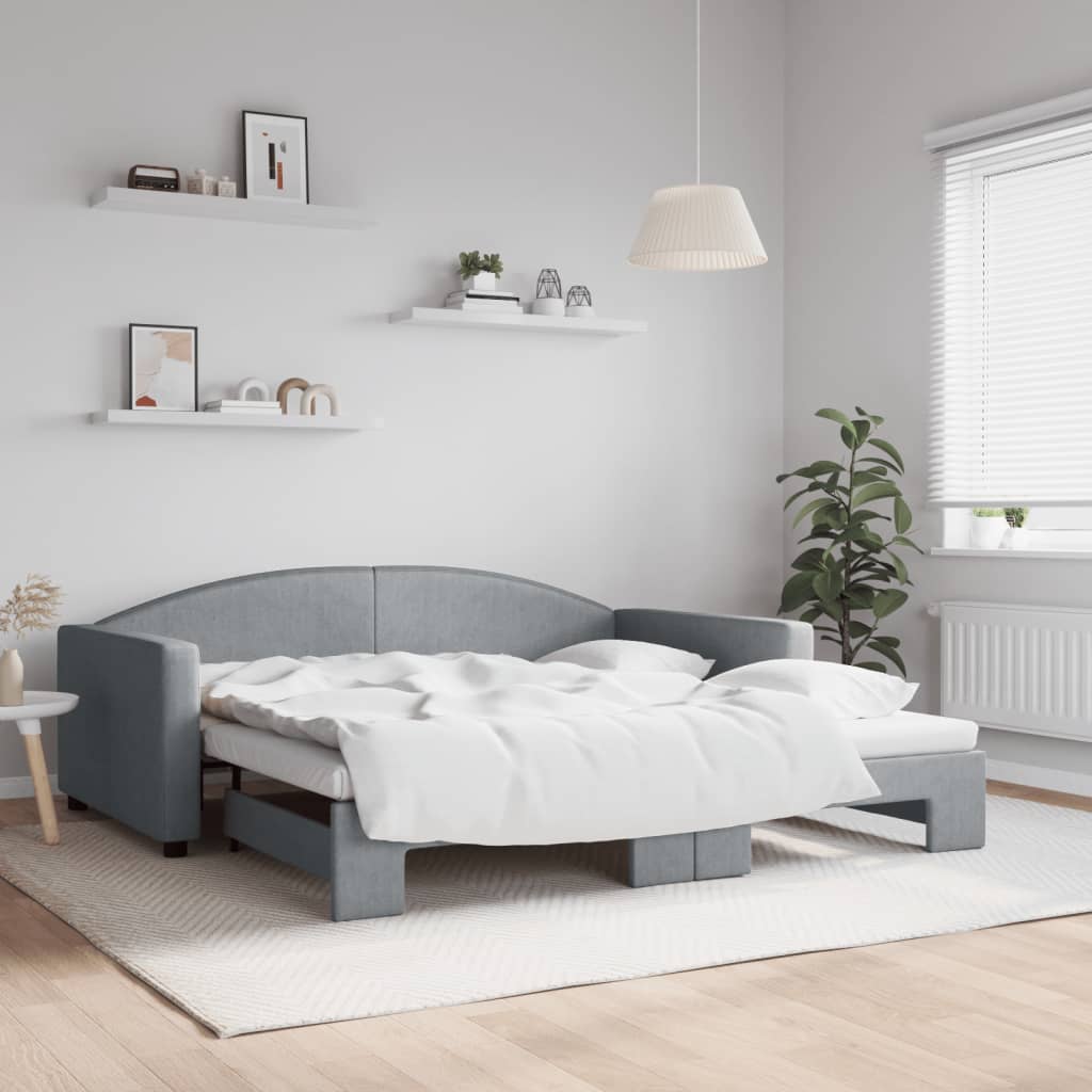 vidaXL Slaapbank met onderschuifbed 100x190 cm stof lichtgrijs (VS)