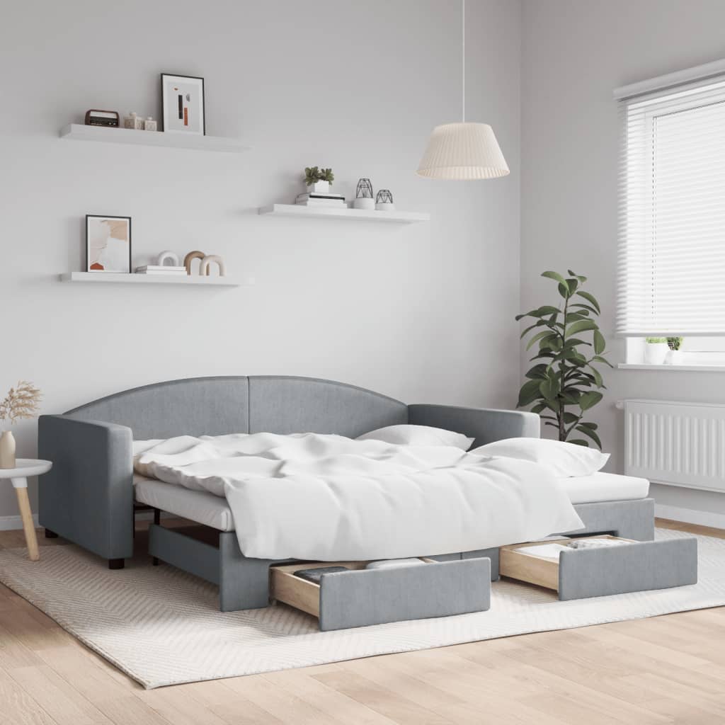 vidaXL Slaapbank met onderschuifbed 100x190 cm stof lichtgrijs (VS)