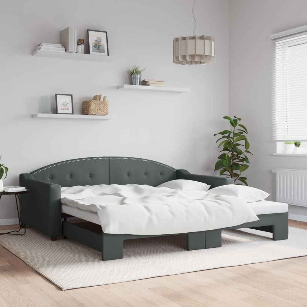 vidaXL Slaapbank met onderschuifbed 100x190 cm stof lichtgrijs