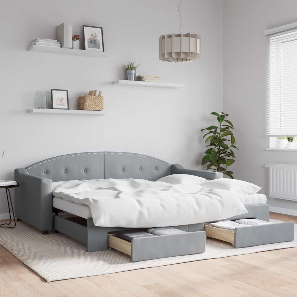 vidaXL Slaapbank met onderschuifbed 100x190 cm stof lichtgrijs