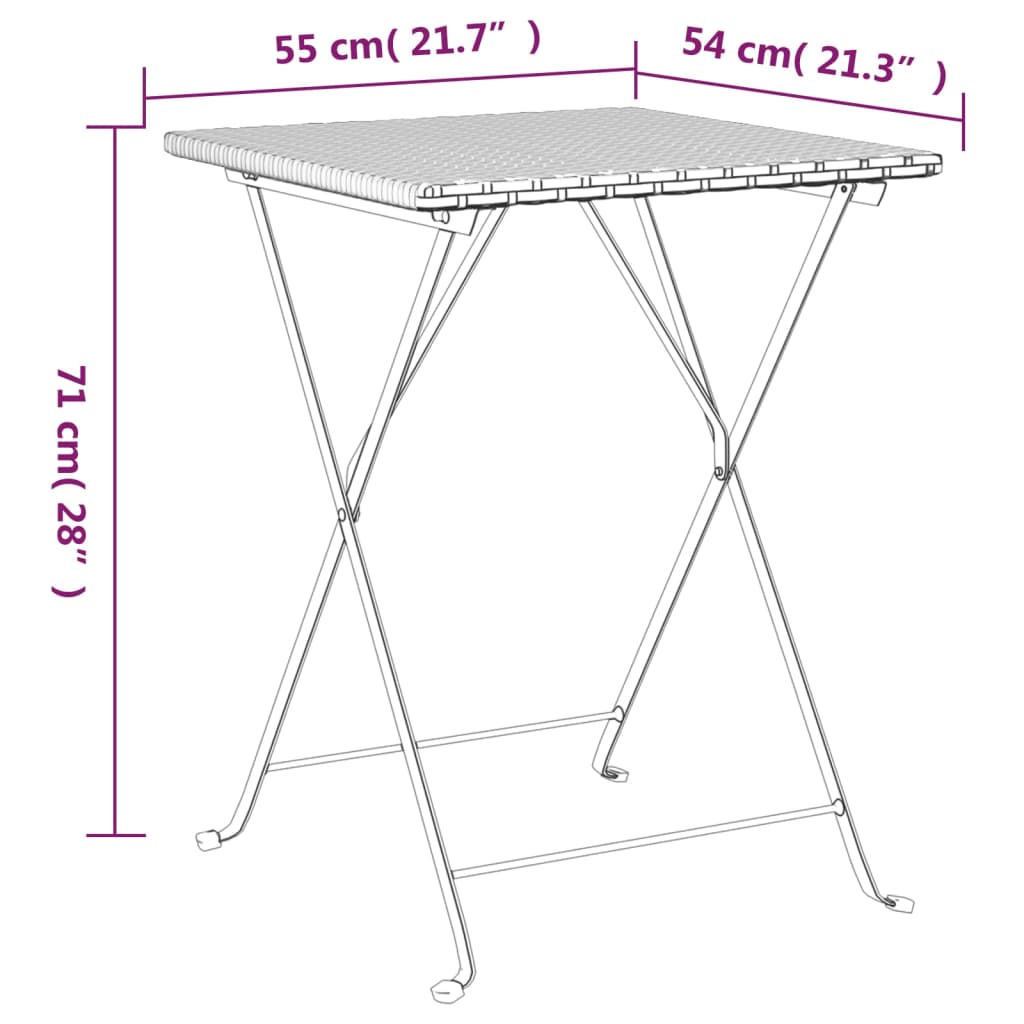 vidaXL Bistrotafel inklapbaar 55x54x71 cm poly rattan zwart