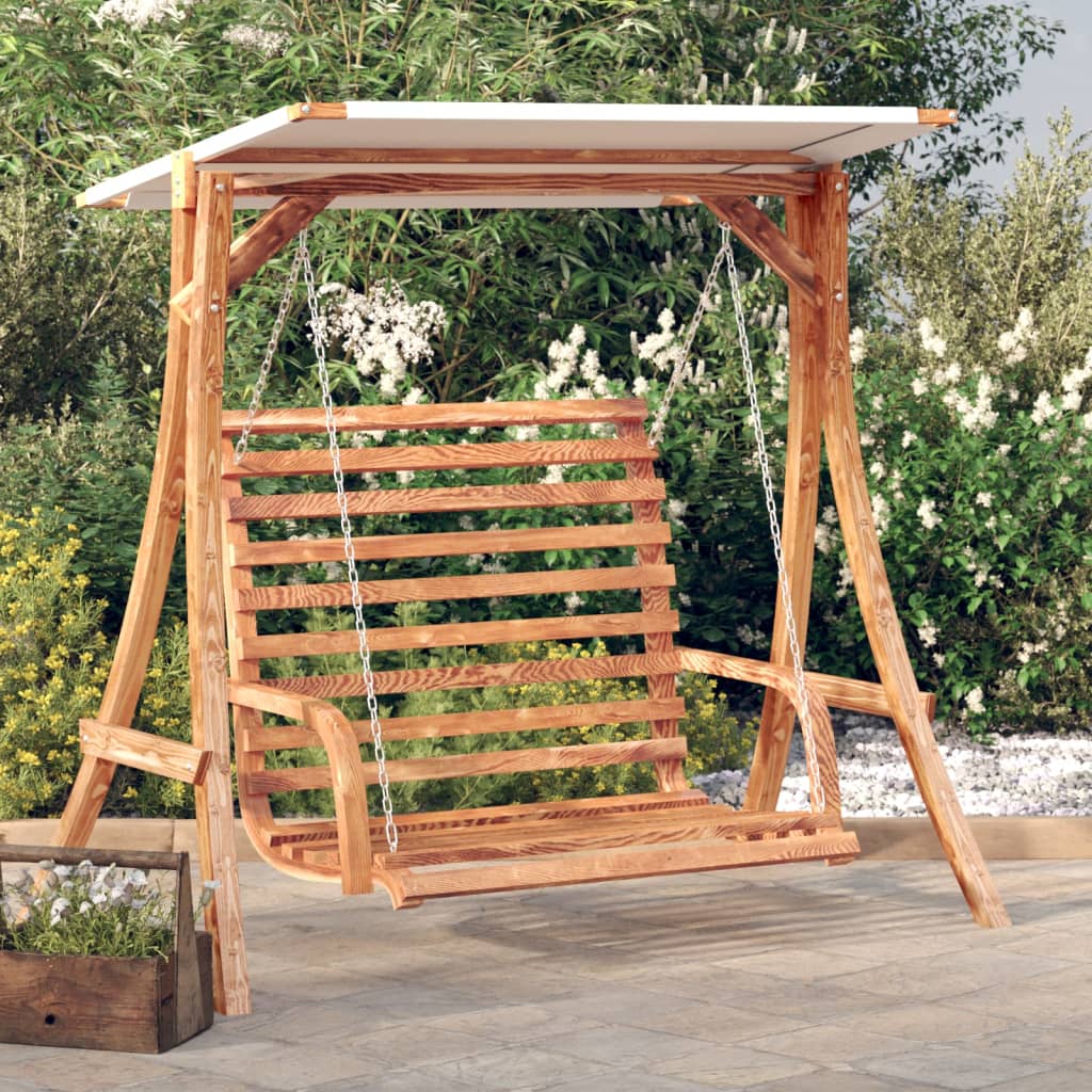 vidaXL Schommelbank met luifel vurenhout met teak afwerking - Aashly