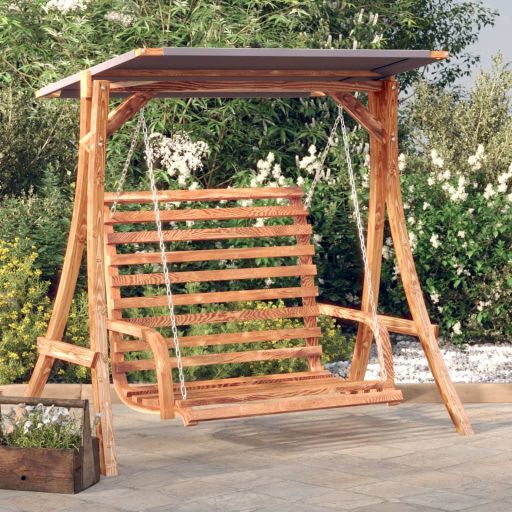 vidaXL Schommelbank met luifel vurenhout met teak afwerking - Aashly