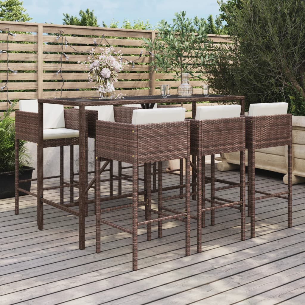vidaXL 9-delige Tuinbarset met kussens poly rattan bruin