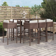 vidaXL 9-delige Tuinbarset met kussens poly rattan bruin
