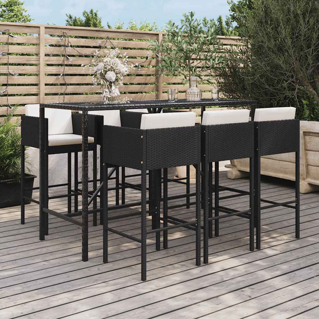 vidaXL 9-delige Tuinbarset met kussens poly rattan bruin