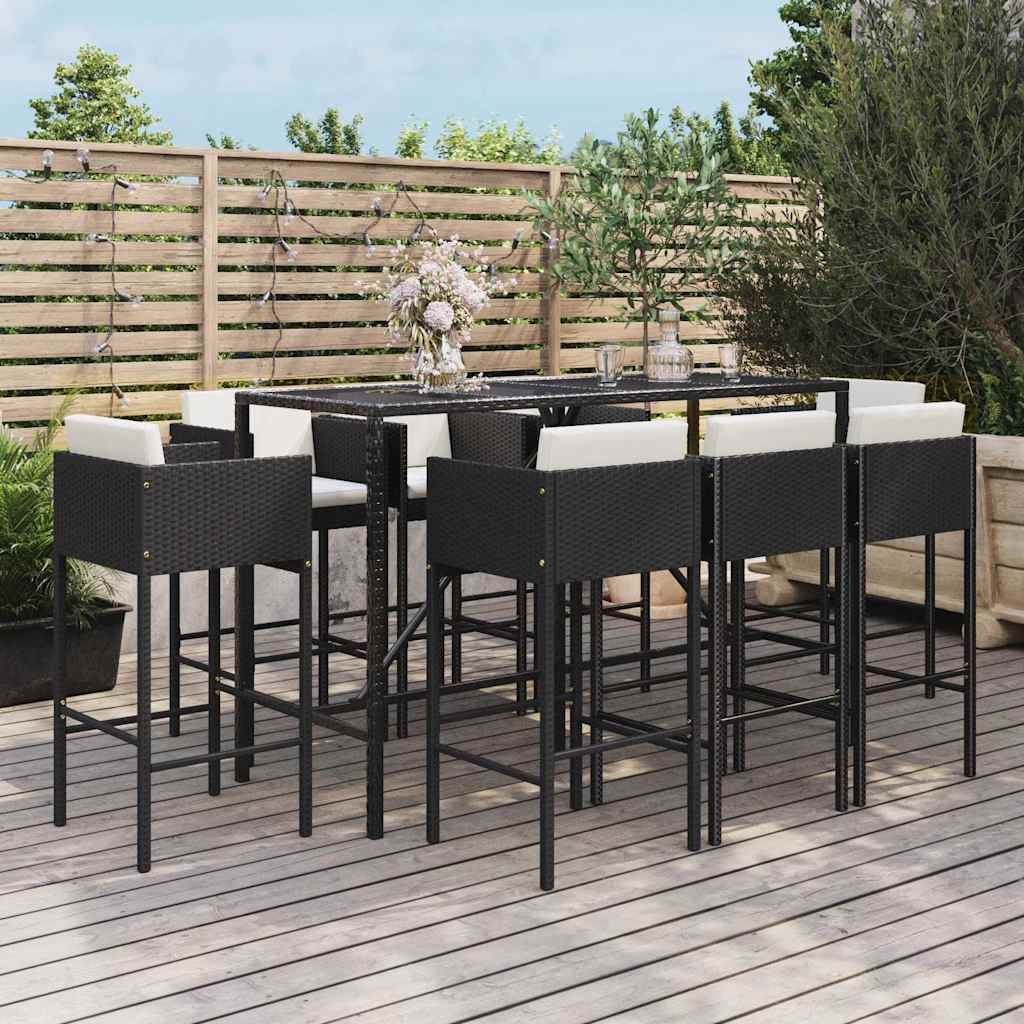 vidaXL 9-delige Tuinbarset met kussens poly rattan bruin