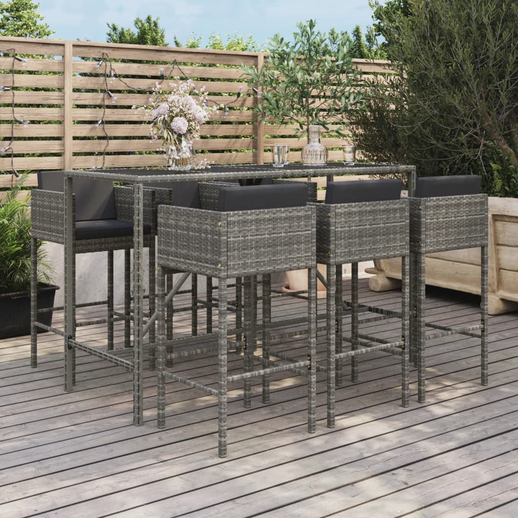 vidaXL 9-delige Tuinbarset met kussens poly rattan bruin