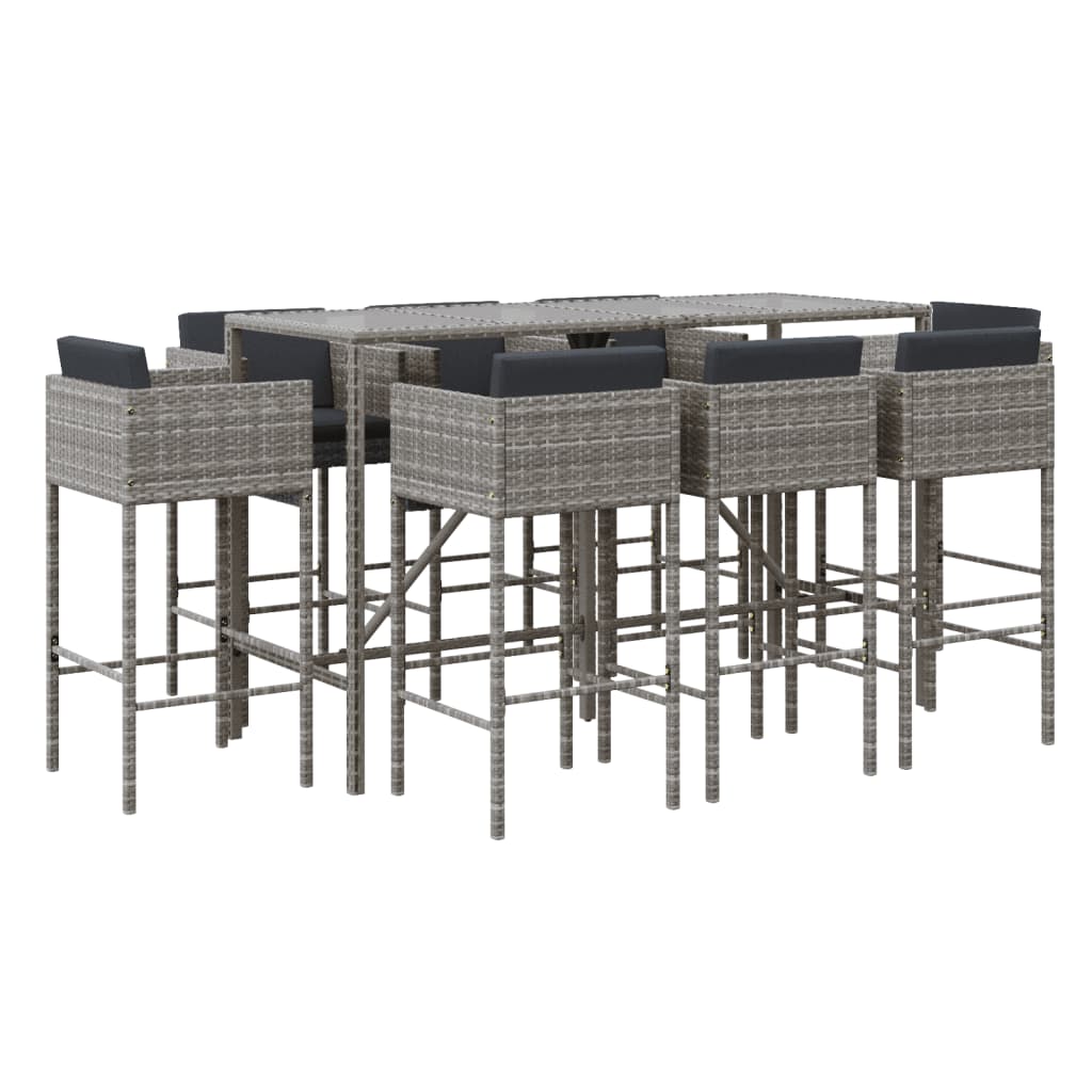 vidaXL 9-delige Tuinbarset met kussens poly rattan bruin