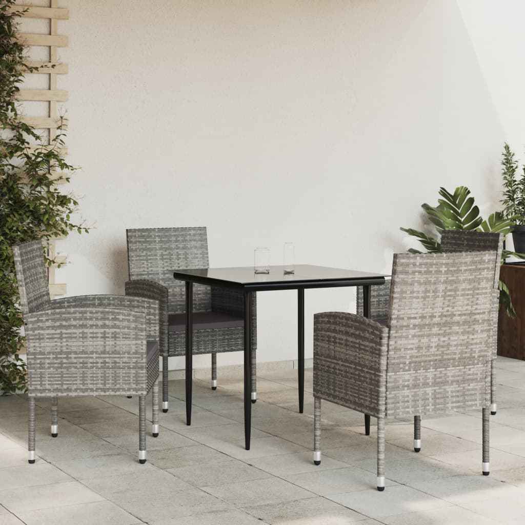 vidaXL 3-delige Tuinset poly rattan en staal grijs en zwart