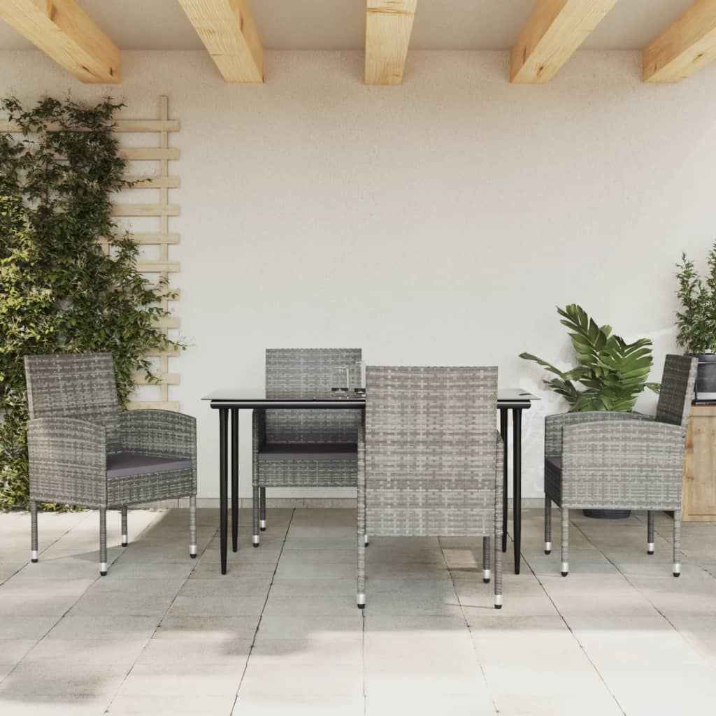 vidaXL 3-delige Tuinset poly rattan en staal grijs en zwart