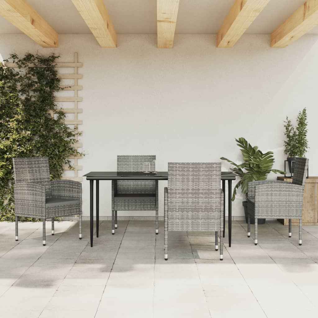 vidaXL 3-delige Tuinset poly rattan en staal grijs en zwart