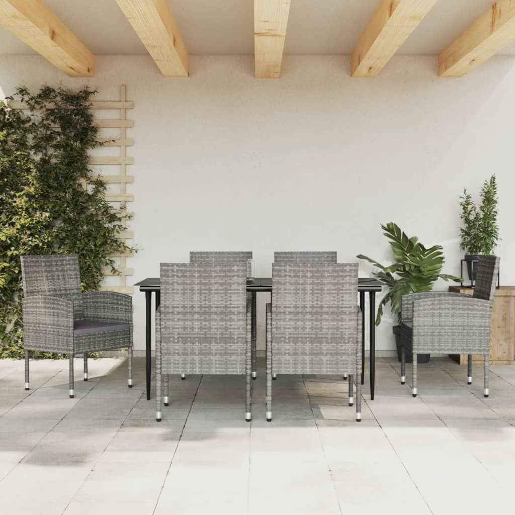 vidaXL 3-delige Tuinset poly rattan en staal grijs en zwart