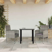 vidaXL 3-delige Tuinset poly rattan en staal grijs en zwart