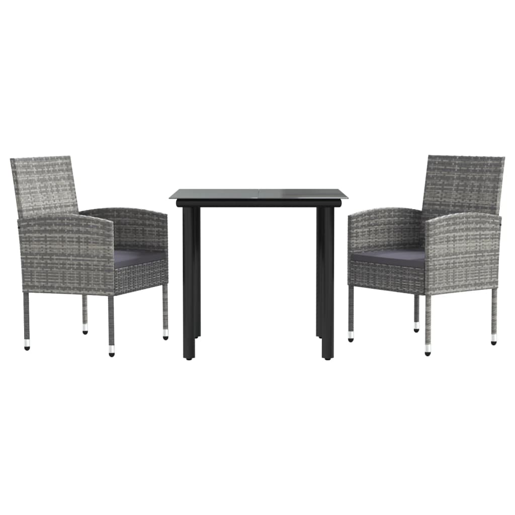 vidaXL 3-delige Tuinset poly rattan en staal grijs en zwart