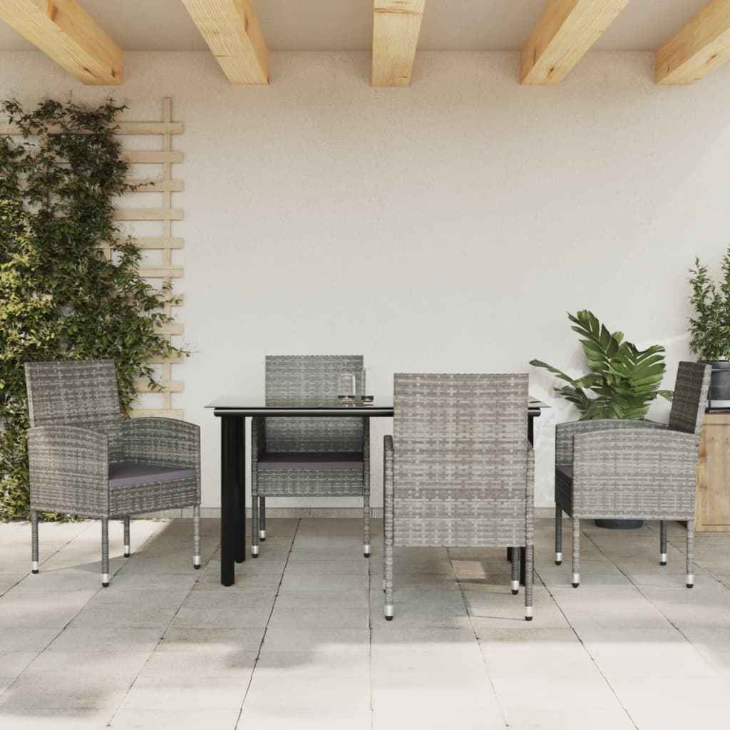 vidaXL 3-delige Tuinset poly rattan en staal grijs en zwart