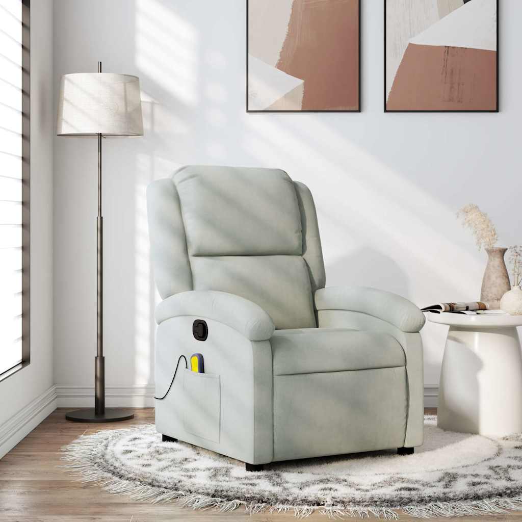 vidaXL Massagestoel lichtgrijs fluweel