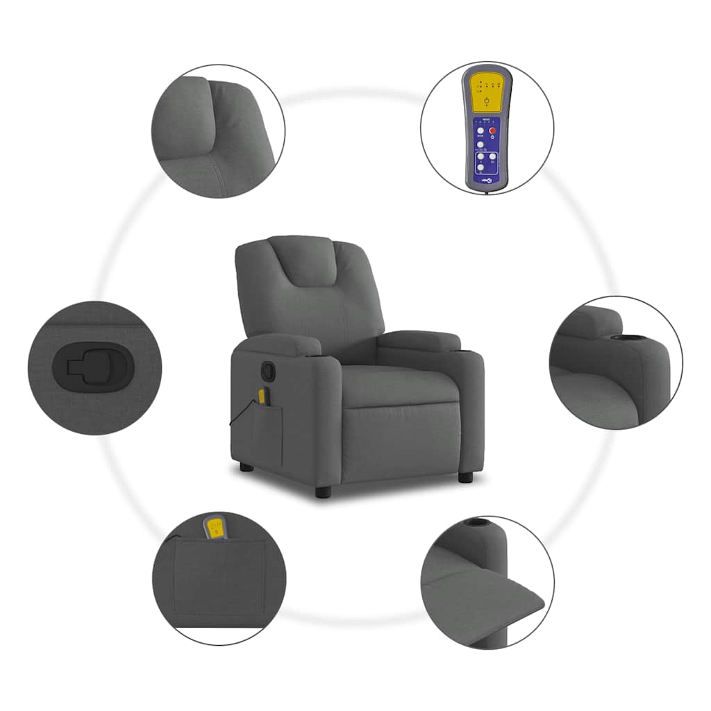 vidaXL Massagestoel in donkergrijze stof