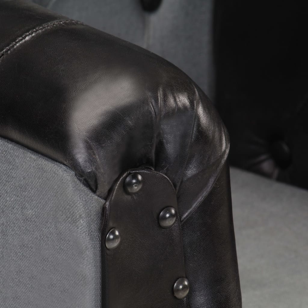 vidaXL Bucket Chair Genuine Leather and Solid Mango Wood Brown