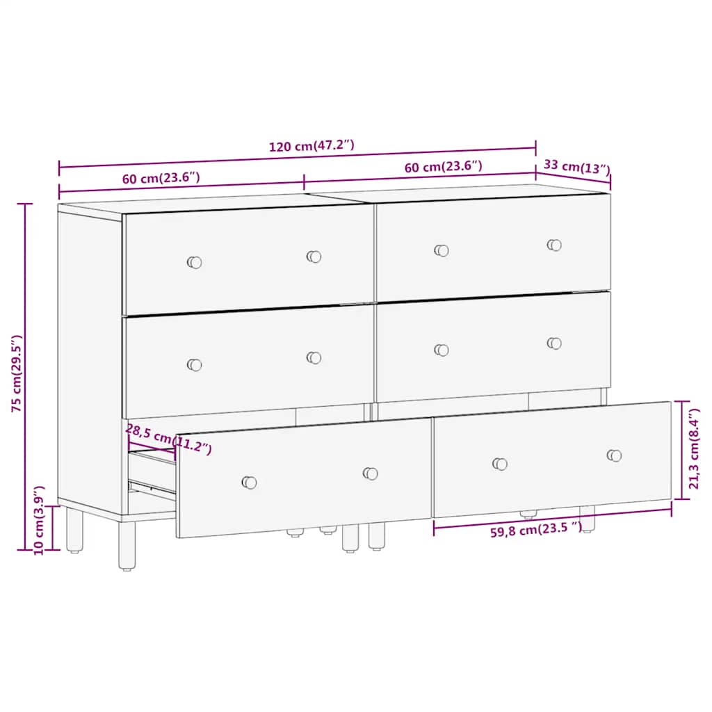 vidaXL Bijzetkasten 3 st 60x33x75 cm massief mangohout zwart