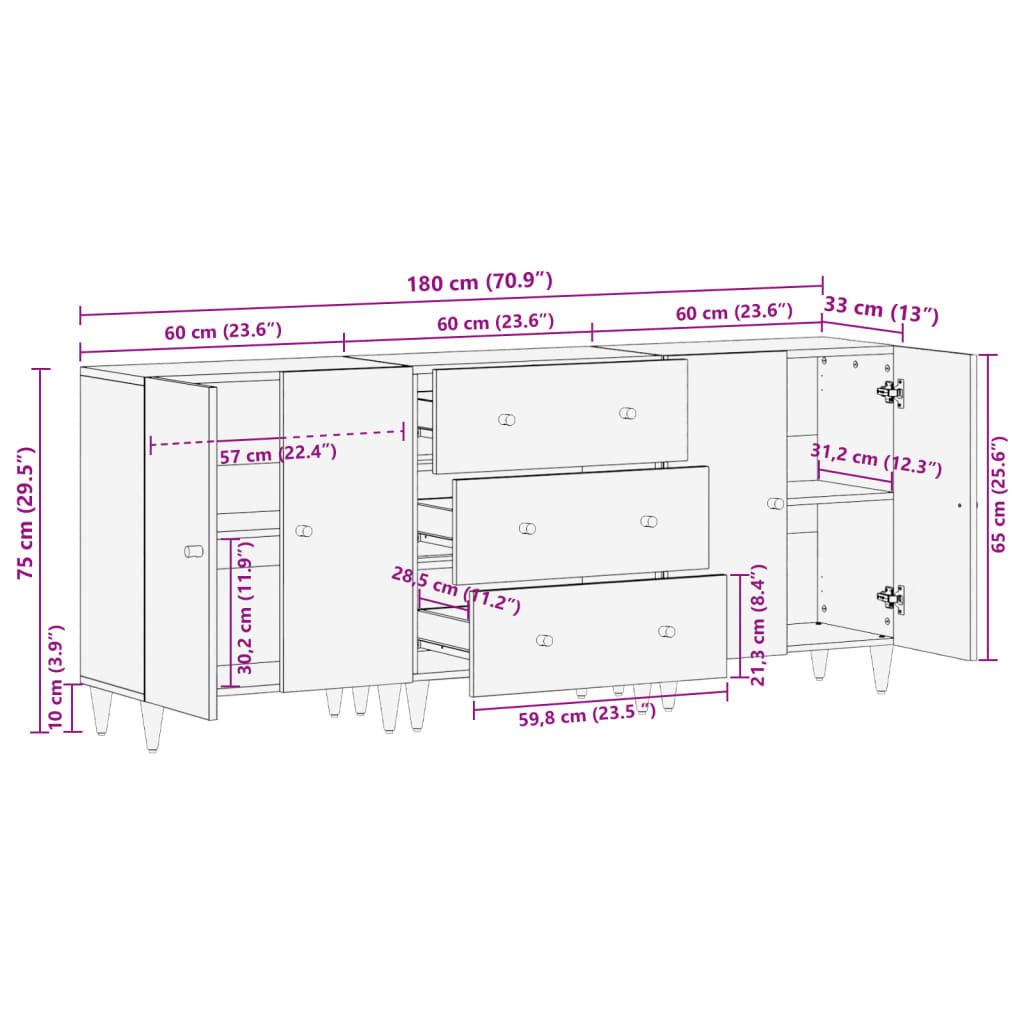 vidaXL Bijzetkasten 2 st 60x33x75 cm massief mangohout