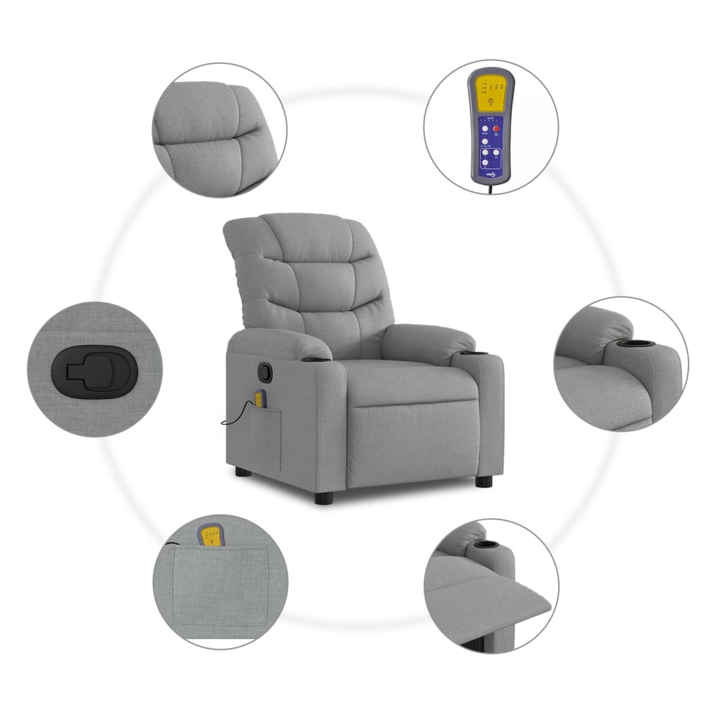 vidaXL Massagestoel met lichtgrijze stof