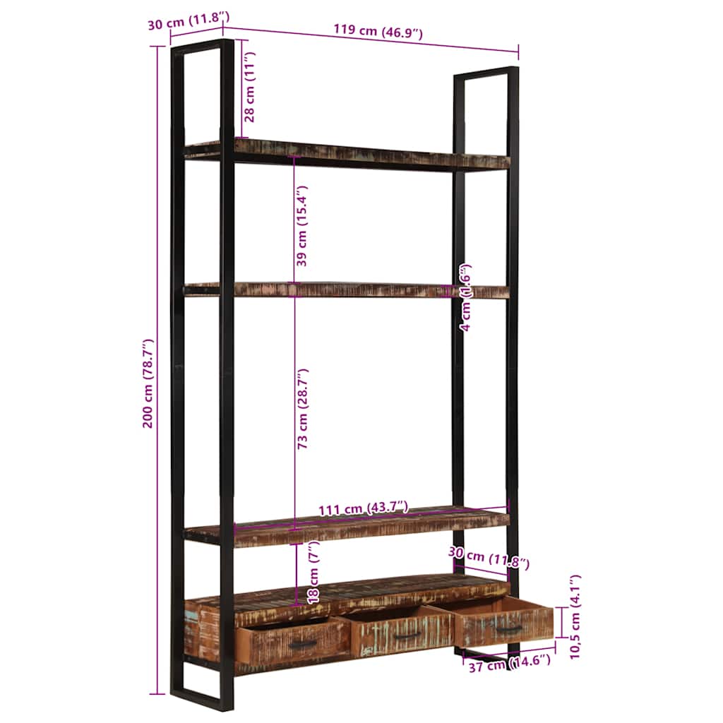 vidaXL Boekenkast 118x30x200 cm massief ruw mangohout